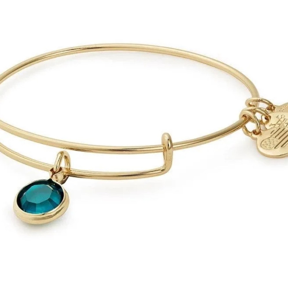 Alex and Ani May birthstone charm bracelet with green Emerald charm in gold